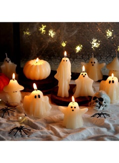 Mtlee MTLEE 12 Pcs Halloween Ghost Candles Large White Spooky Candle Halloween Decoration Candles Novelty Horror Ghost Pumpkin Decorative Burning Candle for Halloween Party Table Home Decor  - Image 1