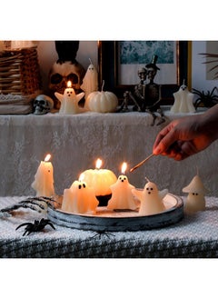 Mtlee MTLEE 12 Pcs Halloween Ghost Candles Large White Spooky Candle Halloween Decoration Candles Novelty Horror Ghost Pumpkin Decorative Burning Candle for Halloween Party Table Home Decor  - Image 2