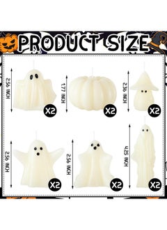 Mtlee MTLEE 12 Pcs Halloween Ghost Candles Large White Spooky Candle Halloween Decoration Candles Novelty Horror Ghost Pumpkin Decorative Burning Candle for Halloween Party Table Home Decor  - Image 3