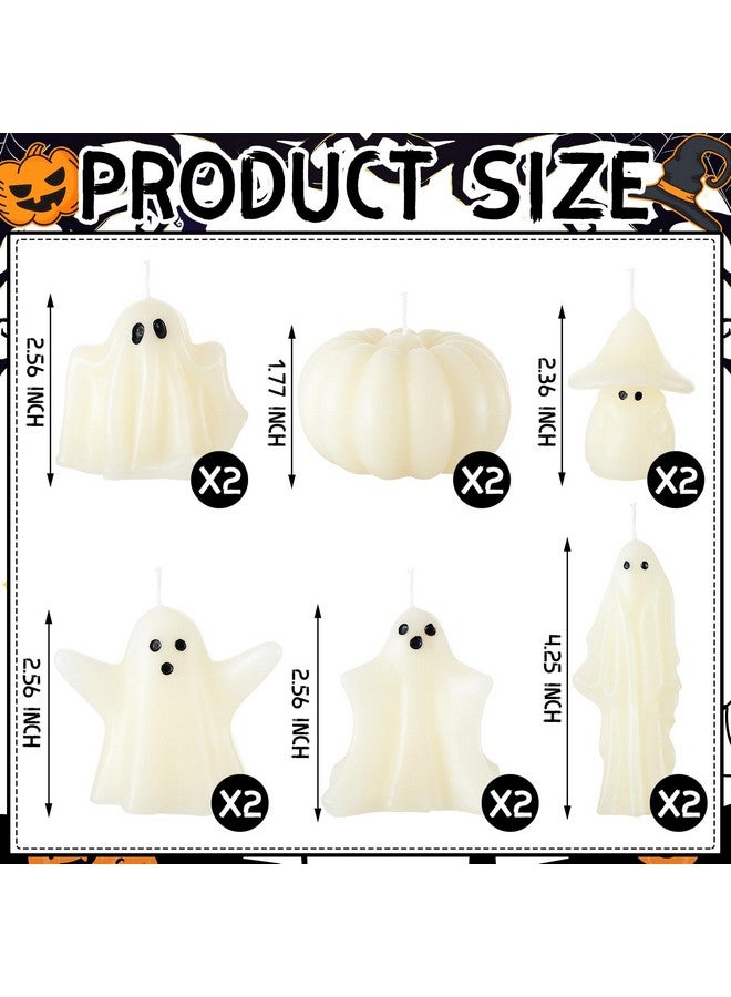 MTLEE 12 Pcs Halloween Ghost Candles Large White Spooky Candle Halloween Decoration Candles Novelty Horror Ghost Pumpkin Decorative Burning Candle for Halloween Party Table Home Decor - Image 3