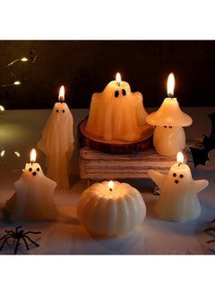 Mtlee MTLEE 12 Pcs Halloween Ghost Candles Large White Spooky Candle Halloween Decoration Candles Novelty Horror Ghost Pumpkin Decorative Burning Candle for Halloween Party Table Home Decor  - Image 5