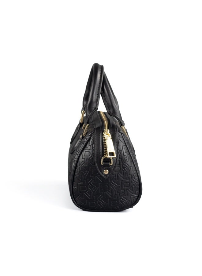 Donna Karan 2026 New Style Vintage DKNY Small Doctor Satchel Bag Dual Texture Jacquard Canvas Embossed Monogram Leather Trim Gold Metal Logo Zipper Mini Top Handle  Handbag For Daily Wear - Image 3