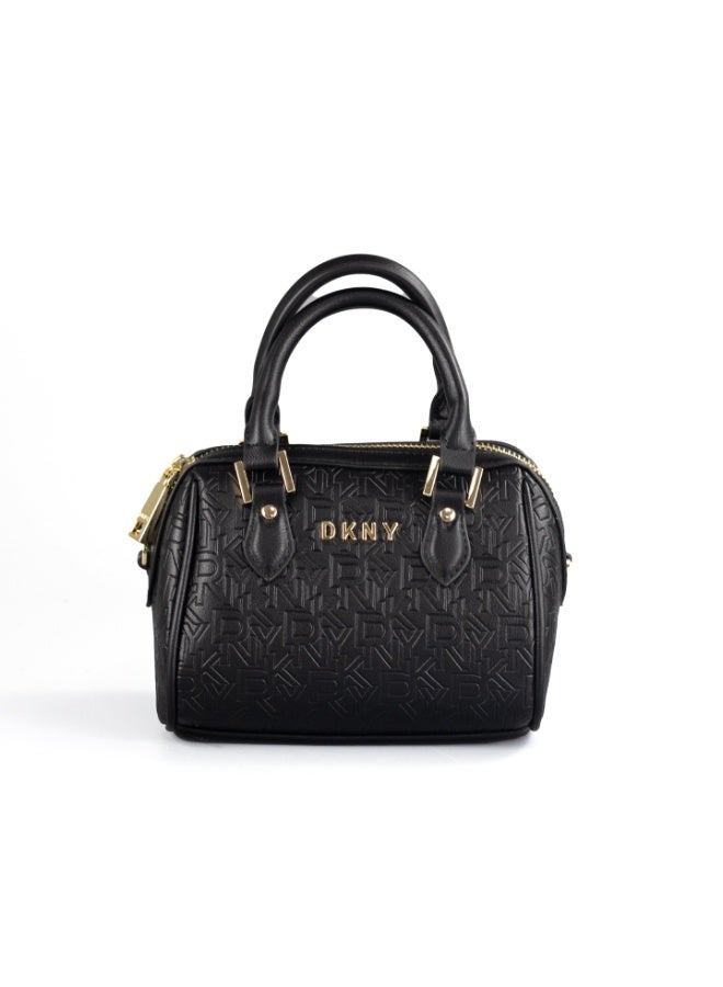 Donna Karan 2026 New Style Vintage DKNY Small Doctor Satchel Bag Dual Texture Jacquard Canvas Embossed Monogram Leather Trim Gold Metal Logo Zipper Mini Top Handle  Handbag For Daily Wear - Image 1