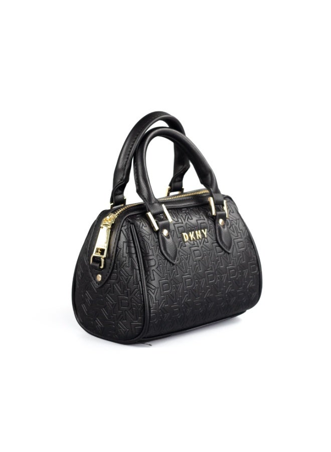 Donna Karan 2026 New Style Vintage DKNY Small Doctor Satchel Bag Dual Texture Jacquard Canvas Embossed Monogram Leather Trim Gold Metal Logo Zipper Mini Top Handle  Handbag For Daily Wear - Image 2