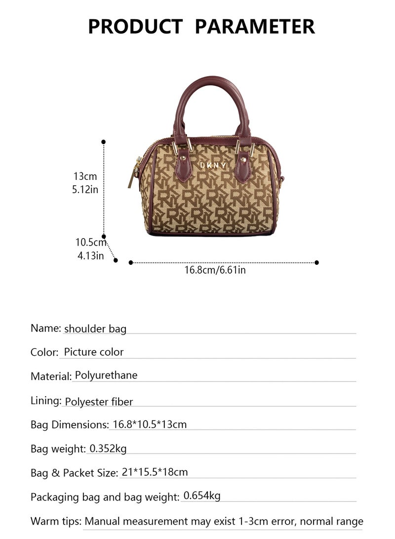 Donna Karan 2026 New Style Vintage DKNY Small Doctor Satchel Bag Dual Texture Jacquard Canvas Embossed Monogram Leather Trim Gold Metal Logo Zipper Mini Top Handle  Handbag For Daily Wear - Image 5