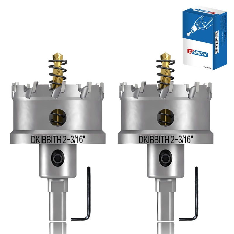 DKIBBITH TCT Hole Saw Set, 2-Pack of 2-3/16" (55mm) Heavy Duty Tungsten Carbide Tipped Hole Cutters for Stainless Steel Mild Steel Copper Iron Brass Plastic and More, with Titanium-Plated Pilot Drill Bits - Image 1