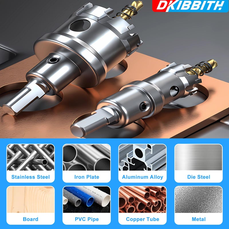 DKIBBITH TCT Hole Saw Set, 2-Pack of 2-3/16" (55mm) Heavy Duty Tungsten Carbide Tipped Hole Cutters for Stainless Steel Mild Steel Copper Iron Brass Plastic and More, with Titanium-Plated Pilot Drill Bits - Image 5