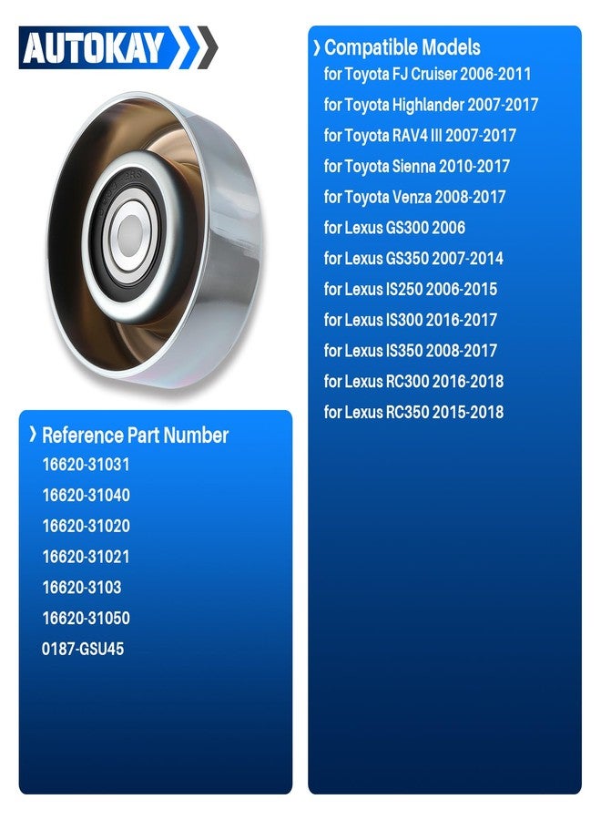 AUTOKAY Belt Pulley Tensioner for Toyota 08-16 for Lexus Drive Belt Tensioner Pulley Kit Replaces 0187-GSU45 16620-31051 16620-31031 - Image 3