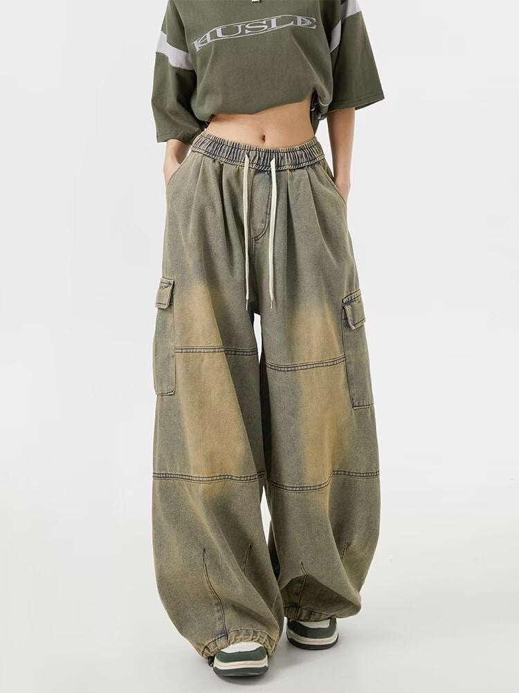 Japanese Style Tooling Pants For Men And Women American Style Street High Street Loose Wide-Legged Pants Girdle Trumpet Style Casual Pants - Image 1