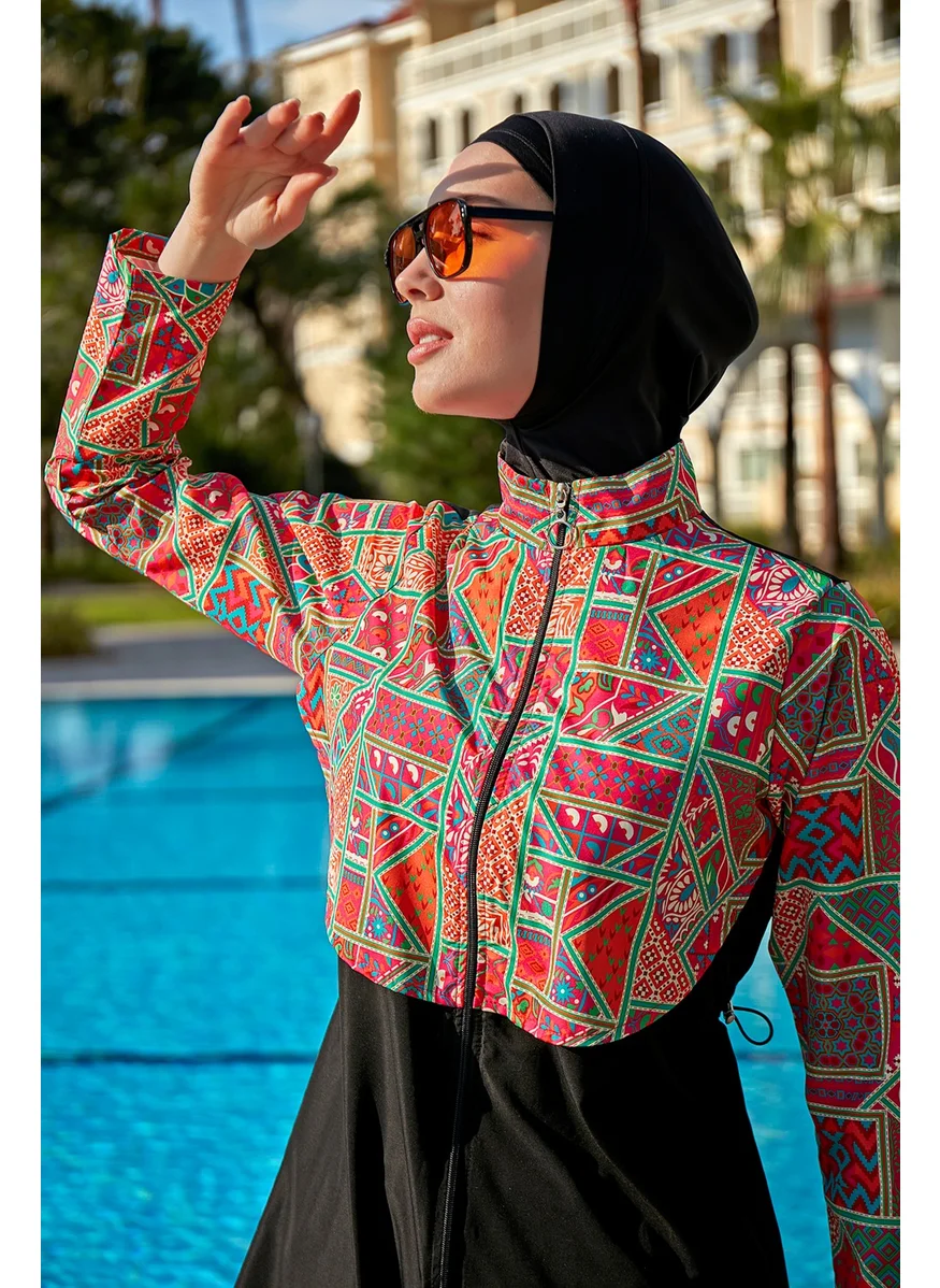 Remsa Mayo Remsa Swimsuit Remsa Front Closure Parachute Fully Covered Hijab Swimsuit R102 Arzu