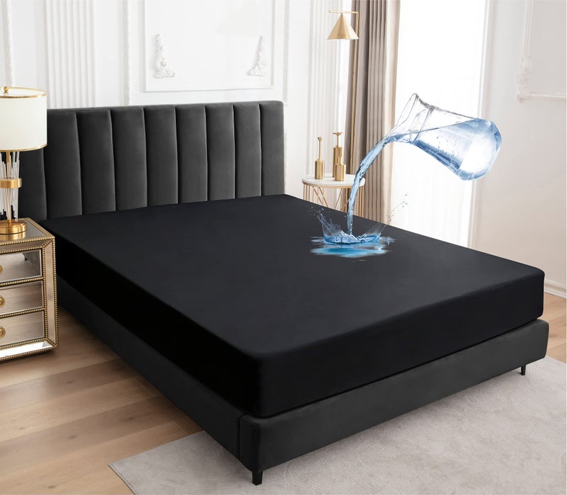 Sufdari Waterproof Mattress Protector double135x190cm Mattress Cover for Bed30cm Deep Pocket Fitted Sheet Style Mattress Protector with Elastic Rubber BandBlack