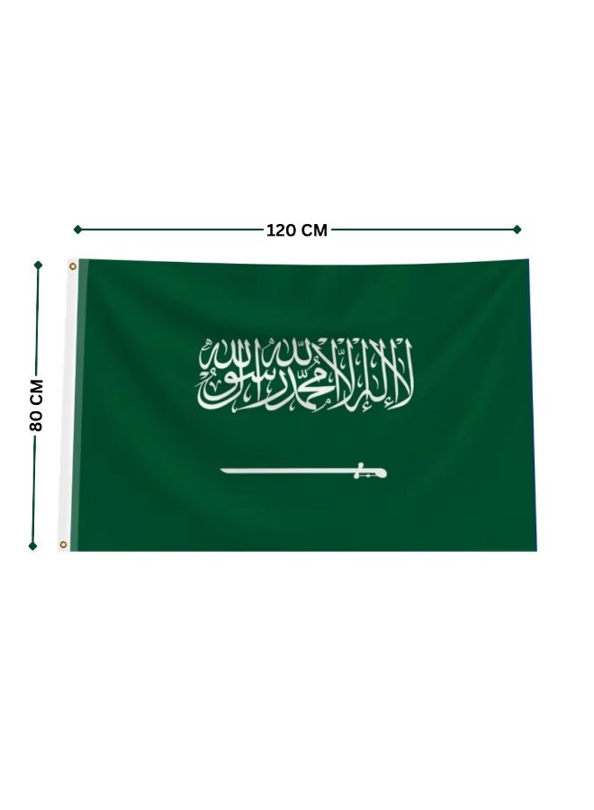 Saudi Arabia National Flag with Tie Straps, 120x80 cm, Durable KSA Flag with Pole Insert Slot for National Day, Home & Office Displays.