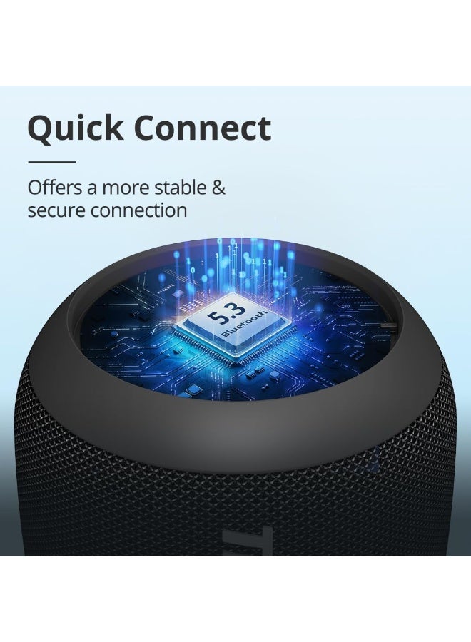 Tronsmart T7 Mini 15W Portable Outdoor Speaker, Bluetooth 5.3, IPX7 Waterproof, 2500mAh Battery, Up to 18H Playtime, LED Light Modes, AUX & Micro SD/TF Card Support, Black - Image 3