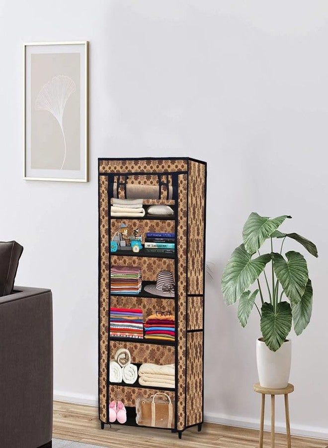 ROBMOB Cloth Storage Wardrobe with Metal Frame and Floral Fabric Cover Foldable Organizer for Clothes (6 Layer) - Image 2
