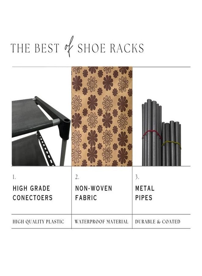 ROBMOB Cloth Storage Wardrobe with Metal Frame and Floral Fabric Cover Foldable Organizer for Clothes (6 Layer) - Image 3
