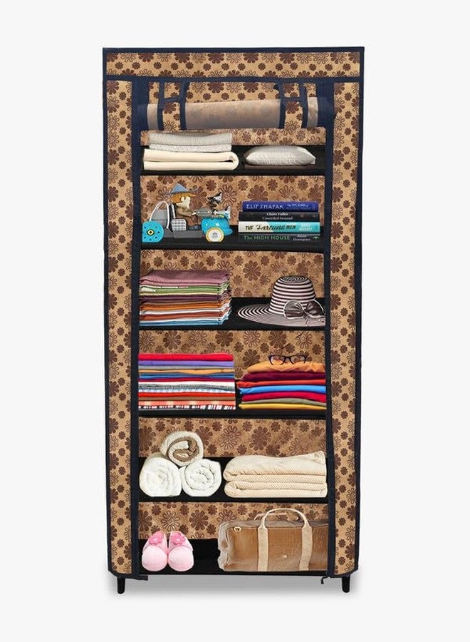 ROBMOB Cloth Storage Wardrobe with Metal Frame and Floral Fabric Cover Foldable Organizer for Clothes (6 Layer) - Image 1