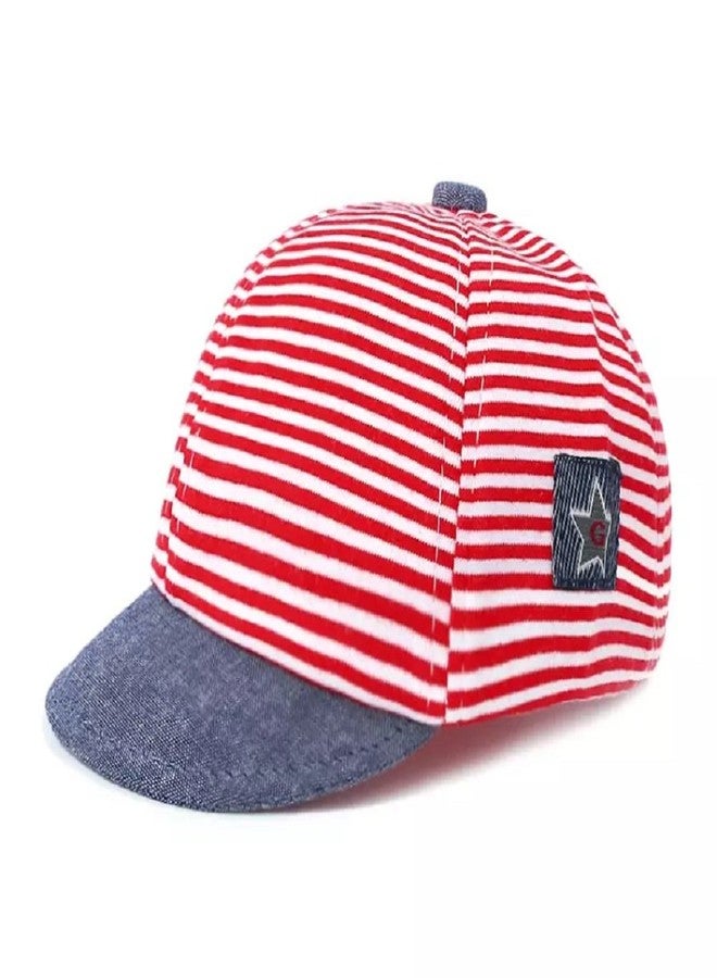 Ziory 1Pc Red Fashion Baby Hats for Boys Girls Baseball Cap Children Snapback Cap Boys Mesh hat Cotton Striped Summer Cap for Baby Girls and Baby Boys (6-9 Months) - Image 1