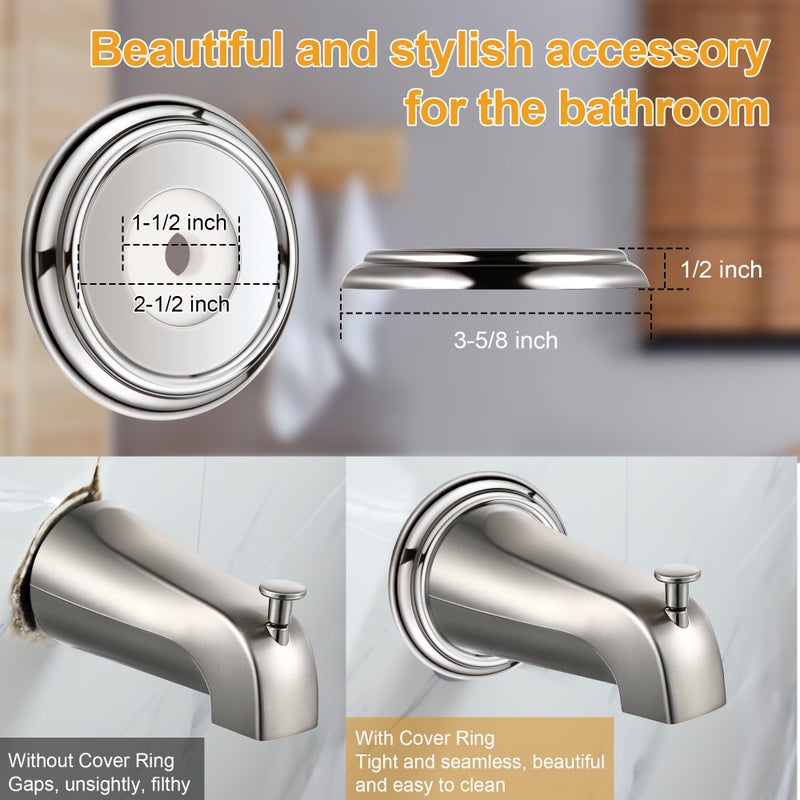 Dreyoo Slip On Diverter Tub Spout with Metal Cover Ring and Foam Gasket, Compatible with Kohler GP85556-CP, Bathroom Bathtub Faucet Set Replacement Fits 1/2'' Copper Water Tube(Brushed Nickel) - Image 3