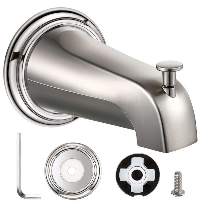 Dreyoo Slip On Diverter Tub Spout with Metal Cover Ring and Foam Gasket, Compatible with Kohler GP85556-CP, Bathroom Bathtub Faucet Set Replacement Fits 1/2'' Copper Water Tube(Brushed Nickel) - Image 1
