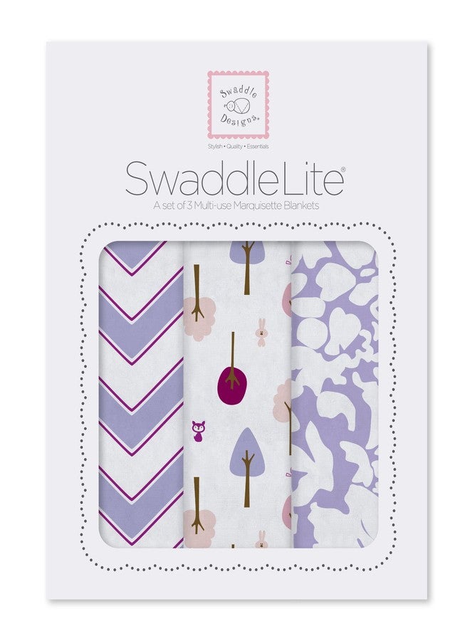 SwaddleDesigns SwaddleLite, Set of 3 Marquisette Swaddle Blankets, Premium Cotton Muslin, Lavender Lush Lite - Image 2