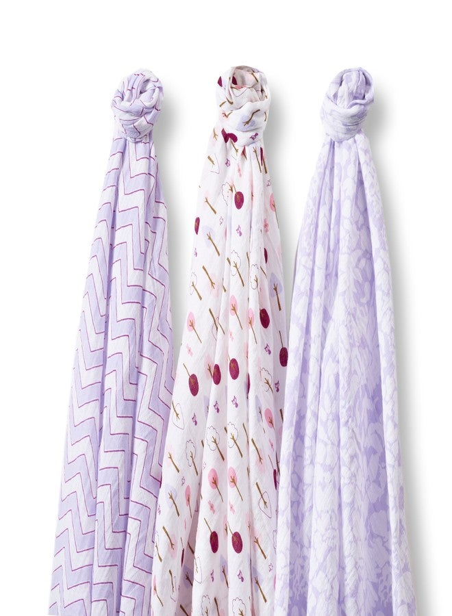 SwaddleDesigns SwaddleLite, Set of 3 Marquisette Swaddle Blankets, Premium Cotton Muslin, Lavender Lush Lite - Image 1