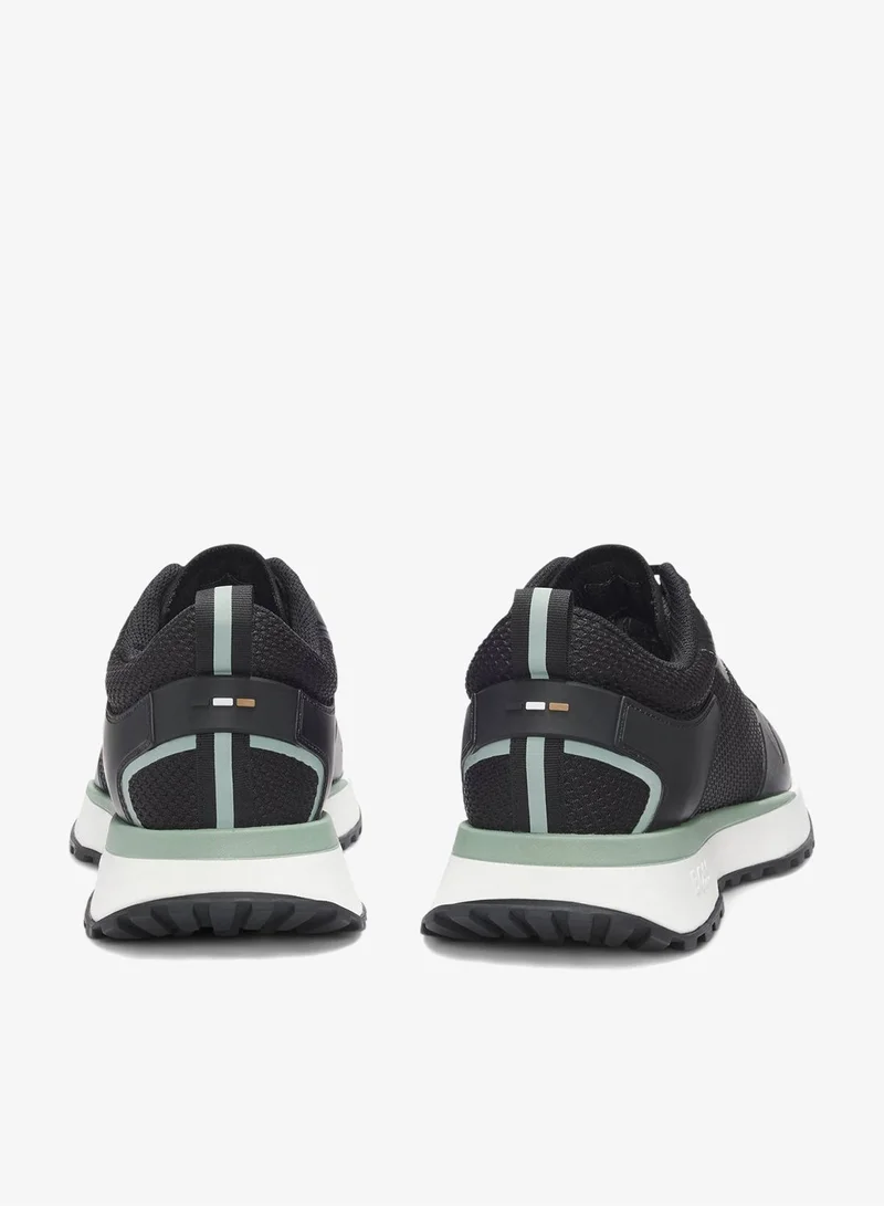BOSS Mixed-material trainers with mesh details and branding