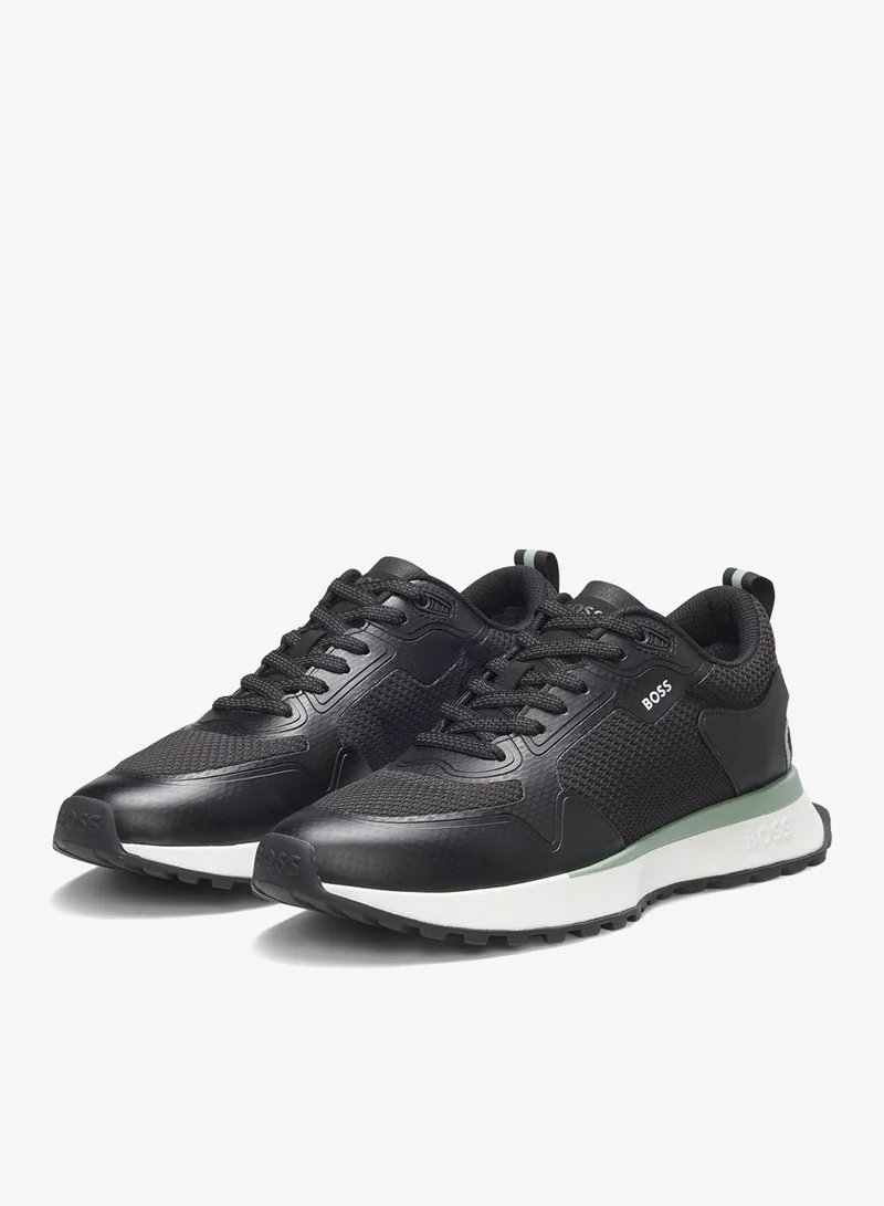 BOSS Mixed-material trainers with mesh details and branding