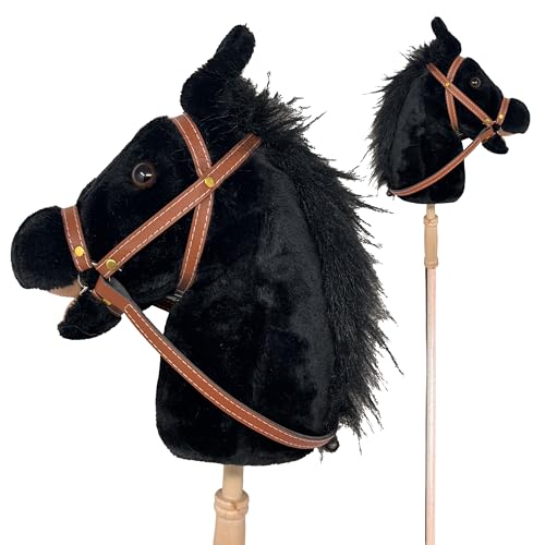 Nature Bound Stick Horse Horse on a Stick with Sound Effects Handcrafted Plush Stick Pony for Toddlers Kids Handsewn Sturdy Wooden Handle Pretend Play Horse Toy Black - Image 1