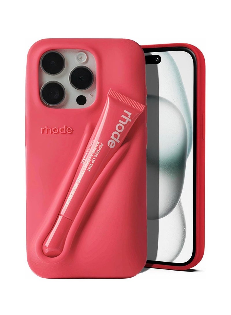 rhode Lip Gloss Phone Case with Lip Tint, For iPhone Case Liquid Silicone Camera Protection Lipstick Lip Glaze Phone Case for iPhone 16 Pro Max (Berry) - Image 1