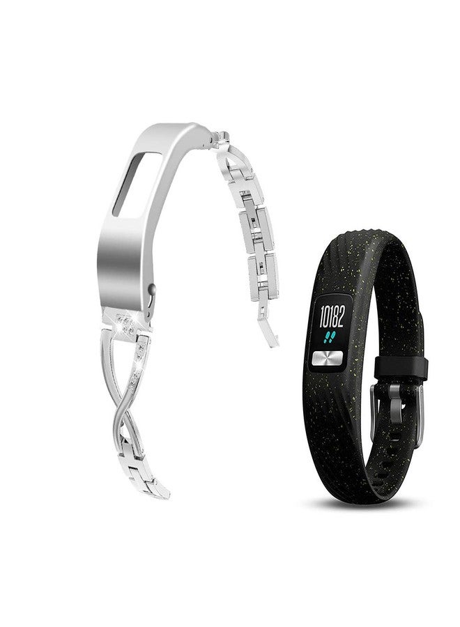 C2D JOY Stylish Steel Strap Compatible with Garmin vivofit 4 Activity Tracker Bands Replacement Accessory with Metal Case for Women - Silver