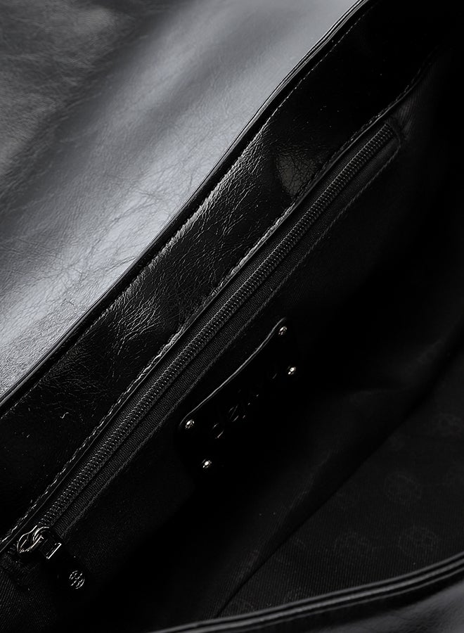 DejaVu Switch Lock Plain Black Shoulder Bag - Image 4