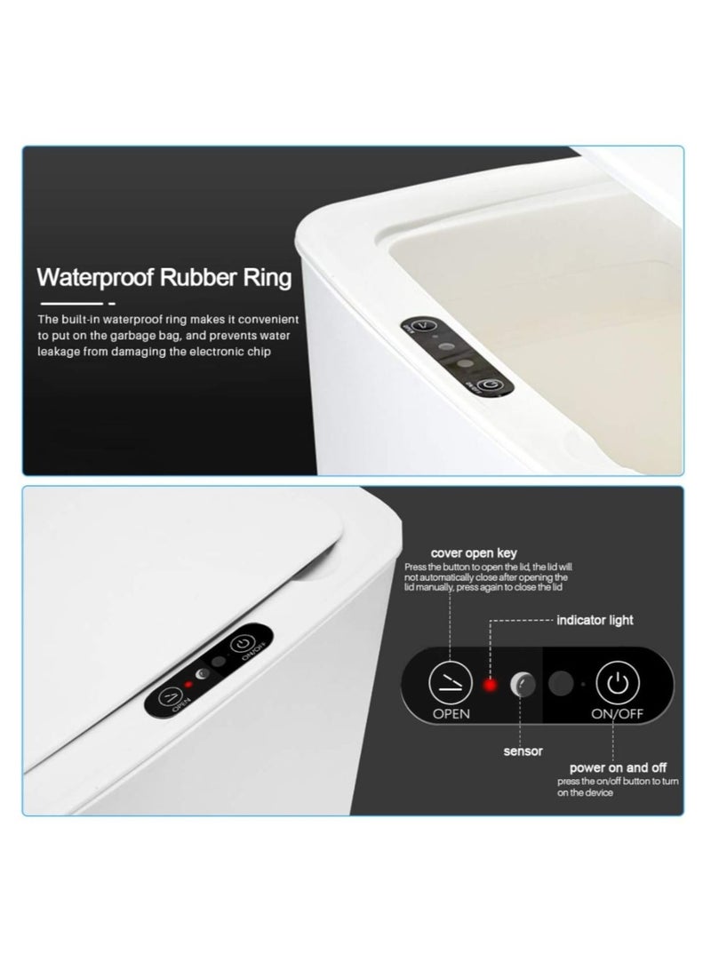 إيه دبليو سلة مهملات ذكية بسعة 14لتر، سلة إلكترونية بدون لمس،قابلة لإعادة الشحن، مناسبة للاستخدام في المنزل، المطبخ، أو غرفة النوم، باللون الأبيض - Image 2