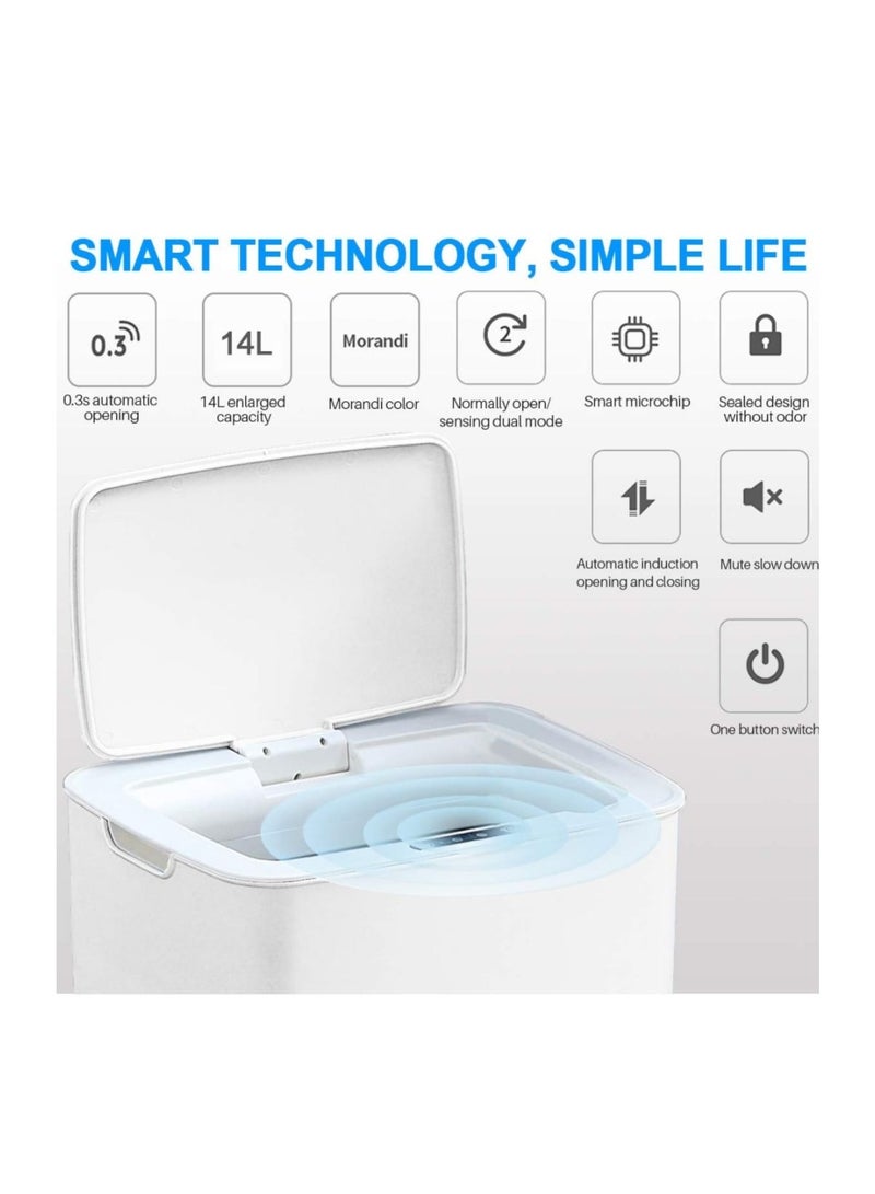 إيه دبليو سلة مهملات ذكية بسعة 14لتر، سلة إلكترونية بدون لمس،قابلة لإعادة الشحن، مناسبة للاستخدام في المنزل، المطبخ، أو غرفة النوم، باللون الأبيض - Image 4