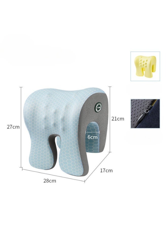 Memory Foam Office Nap Pillow with Neck Support, Soft Unlined Desk Headrest for Adults & Students, Ergonomic Chair Sleeping Device for Travel & Lunch Break Rest, Ice Silk Blue - Image 2