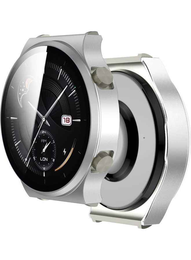 NIBEMINENT Plated Soft Case Cover With Tempered Glass Screen Protector For Huawei Watch GT 2 Pro Silver  - Image 1