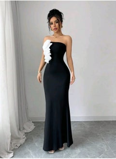 Shein Elenzga SHEIN Women Elegant Tube Dress With Sculpted Floral Design Fishtail Dress  - Image 2