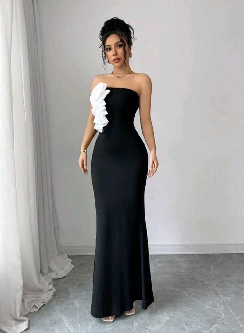 Shein Elenzga SHEIN WomenDRESS Elegant Tube Dress With Sculpted Floral Design Fishtail Dress  - Image 2