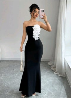 Shein Elenzga SHEIN Women Elegant Tube Dress With Sculpted Floral Design Fishtail Dress  - Image 1