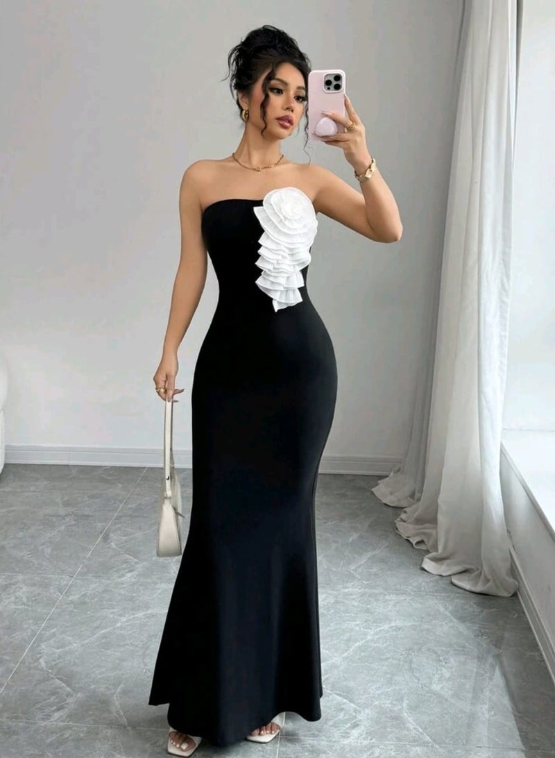Shein Elenzga SHEIN WomenDRESS Elegant Tube Dress With Sculpted Floral Design Fishtail Dress  - Image 1