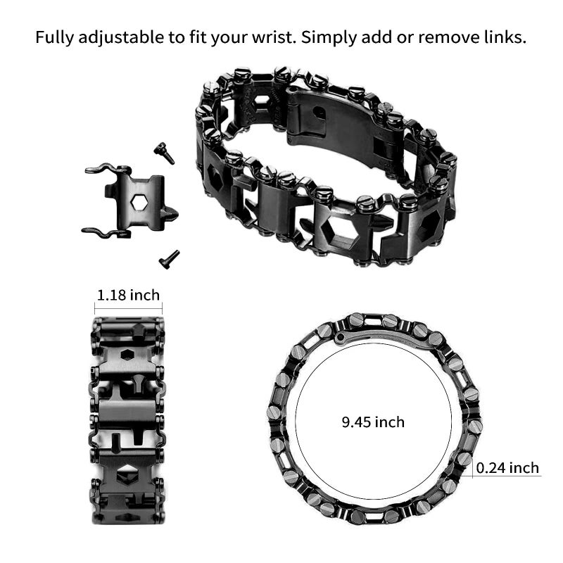 Ozzagar Multitool Bracelet for Men, 29 in 1 Tools Stainless Steel Multifunctional Bracelet, Travel Friendly, Multitool Survival Bracelet Suitable for Sailing Travel Camping Hiking - Black - Image 4