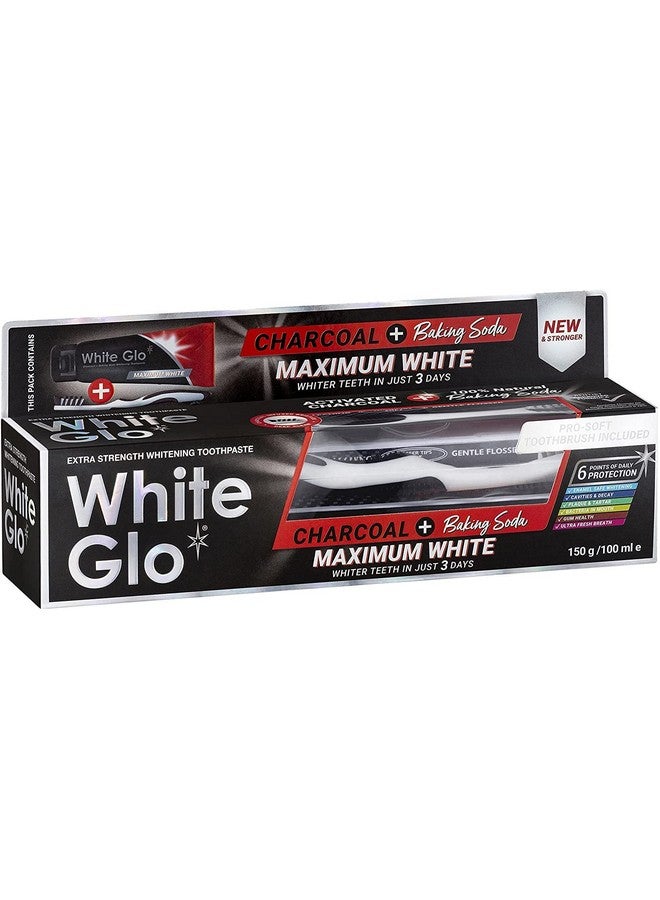 White Glo Charcoal + Baking Soda Maximum White Toothpaste 150G - Image 1