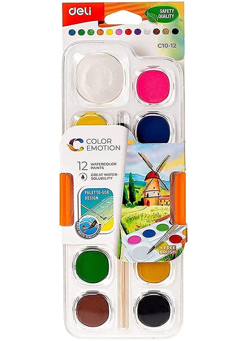 Deli Colour Emotion Water 12 Colour Paint  - Image 1
