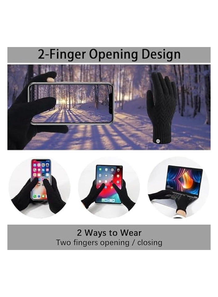 PROMASS 3 Pcs Winter Beanie Hat Scarf Gloves Set, Touchscreen Gloves Set Warm Knitted Thick Fluffy Hat Scarves Fleece Lined Skull Cap for Women Winter Ski Outing Set for Men Womens - Image 4