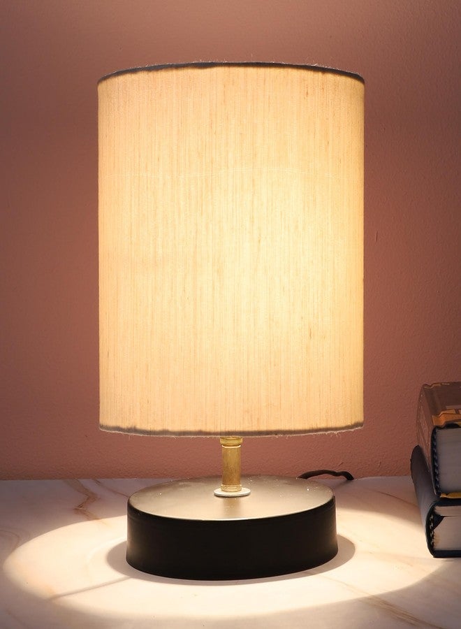 tu casa Black Metal Base Table Lamp | Off-White Cotton Shade | Decorative Bedside & Desk Lamp for Bedroom Living Room Lounge Office Study | Home Décor & Festive Gifting - Image 1