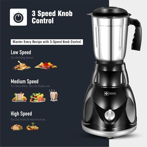 Havok 750W Mixer Grinder for Kitchen with 3 Stainless Steel Jars | Heavy Duty 20000 RPM Motor Mixie for Spices Chutney Smoothies | Rust-Resistant Blade | Overload Protection | 1.5L Large Blending Jar - Image 5