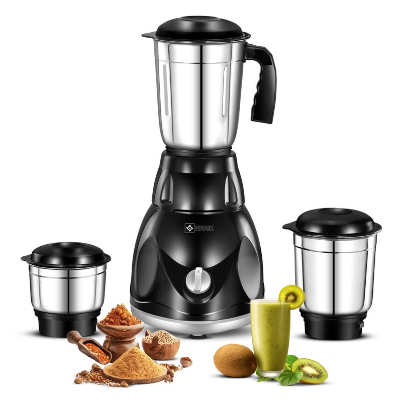 Havok 750W Mixer Grinder for Kitchen with 3 Stainless Steel Jars | Heavy Duty 20000 RPM Motor Mixie for Spices Chutney Smoothies | Rust-Resistant Blade | Overload Protection | 1.5L Large Blending Jar - Image 3
