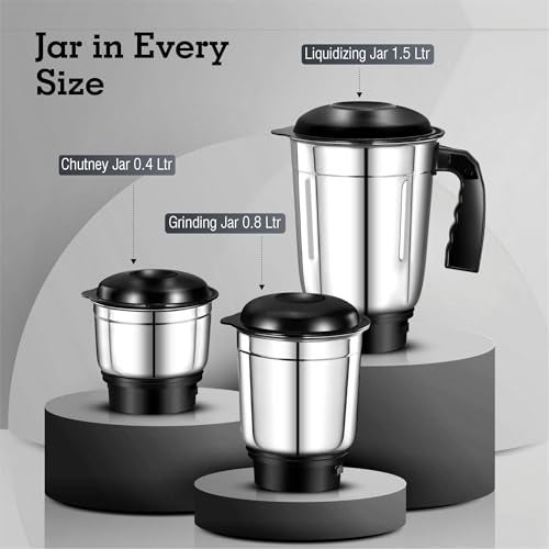 Havok 750W Mixer Grinder for Kitchen with 3 Stainless Steel Jars | Heavy Duty 20000 RPM Motor Mixie for Spices Chutney Smoothies | Rust-Resistant Blade | Overload Protection | 1.5L Large Blending Jar - Image 2