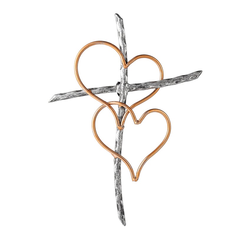Imerance Wall Cross - Heart Metal Crosses Religious Wall Art for Wall - Wall Hanging Cross Wall Decor for Living Room Bedroom Wedding Decor(Entwined Hearts) - Image 1