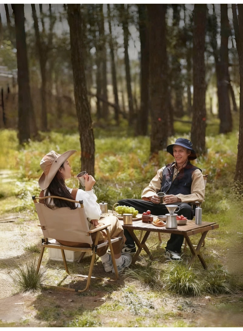 متجر الفرح كراسي تخييم قابلة للطي، كرسي شاطئ خارجي محمول قابل للطي، كراسي تخييم قياسية بإطار معدني ودرابزين خشبي للتخييم، والحفلات، وصيد الأسماك، والشاطئ، والمروج، والفناء، باللون الكاكي - Image 2