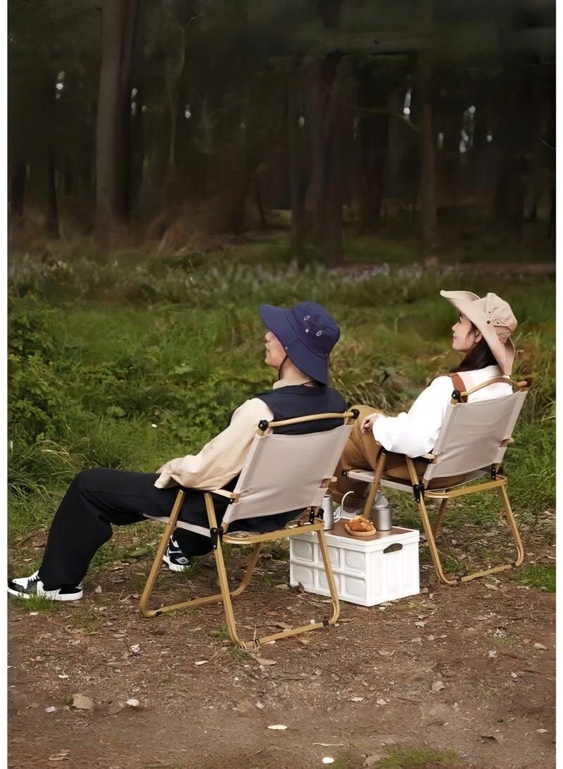 متجر الفرح كراسي تخييم قابلة للطي، كرسي شاطئ خارجي محمول قابل للطي، كراسي تخييم قياسية بإطار معدني ودرابزين خشبي للتخييم، والحفلات، وصيد الأسماك، والشاطئ، والمروج، والفناء، باللون الكاكي - Image 3